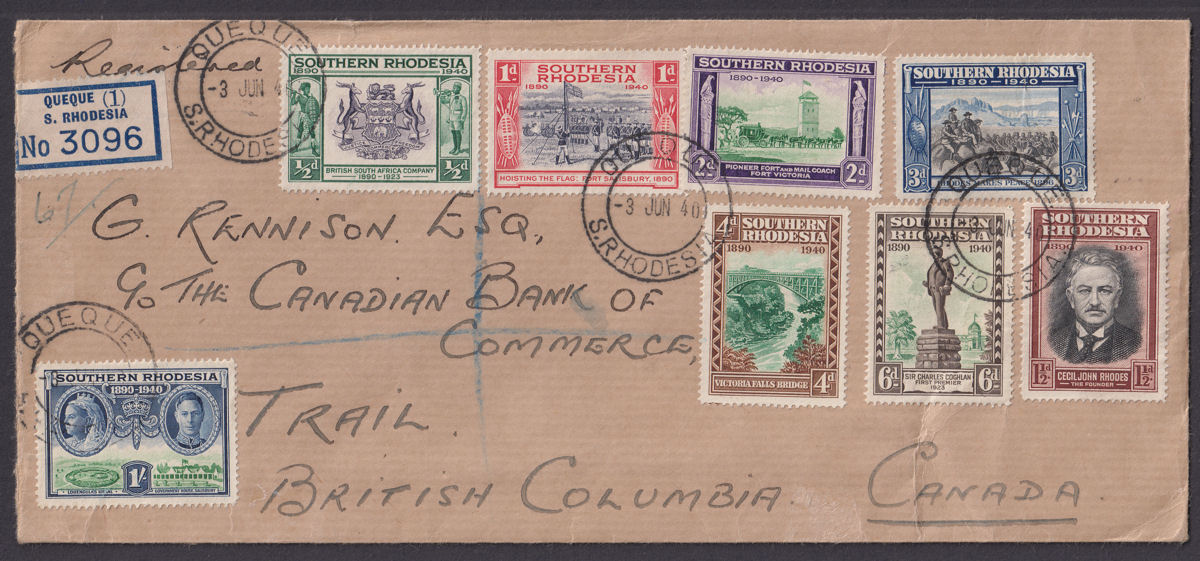 Southern Rhodesia 1940 KGVI BSAC Golden Jubilee Registered First Day Cover Used