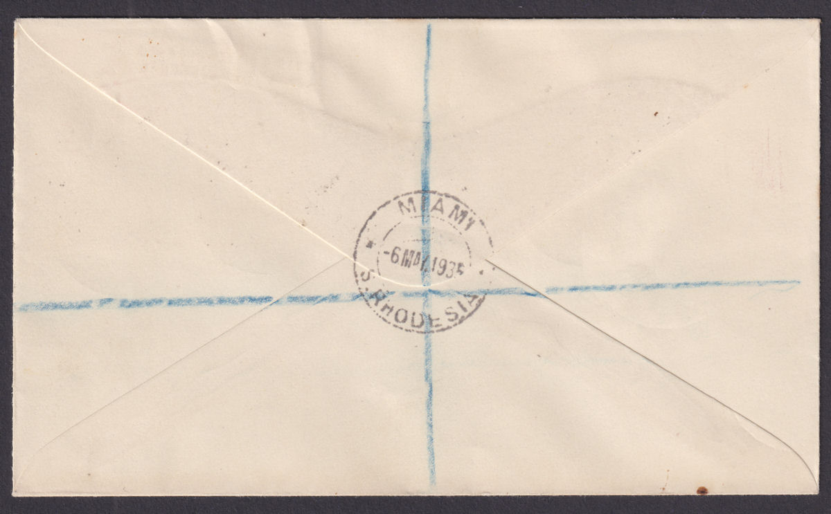 Southern Rhodesia 1935 KGV Silver Jubilee Registered First Day Cover w MIAMI Pmk