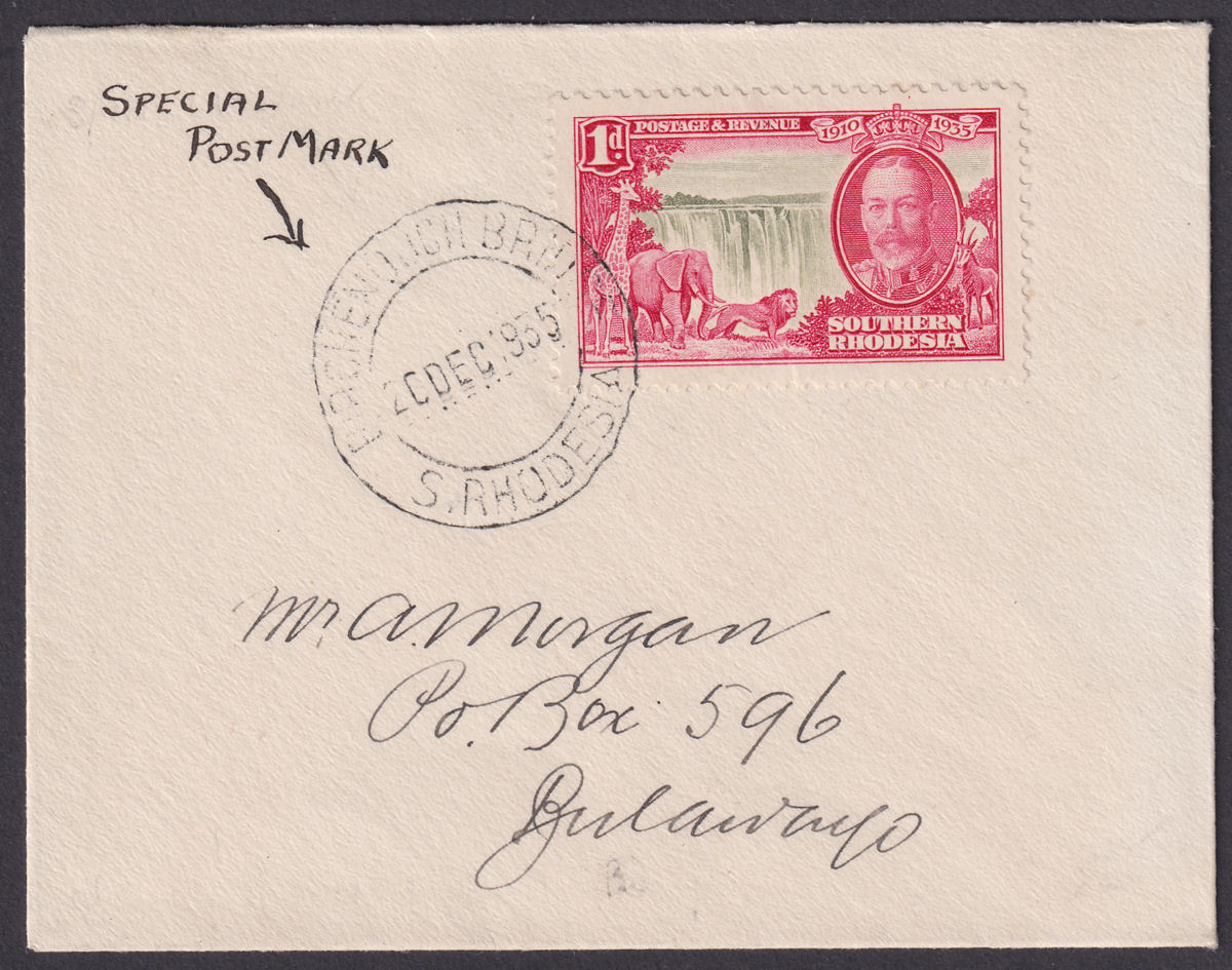 Southern Rhodesia 1935 KGV Silver Jubilee 1d Cover w BIRCHENOUGH BRIDGE Postmark