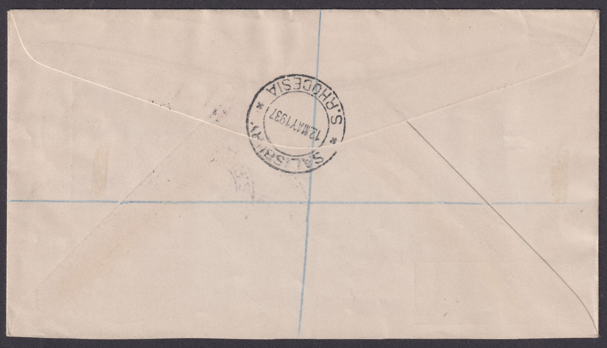 Southern Rhodesia 1937 KGVI Coronation Regd First Day Cover SALISBURY to S.A.