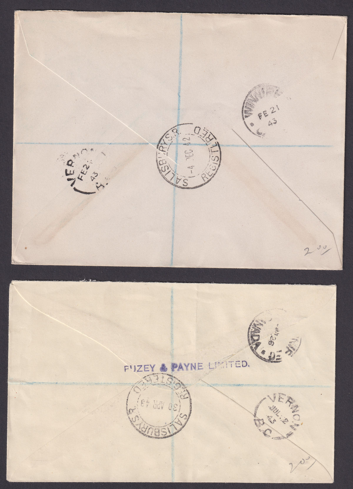 Southern Rhodesia 1941-43 KGVI BSAC Golden Jubilee Registered Imprint Set Covers