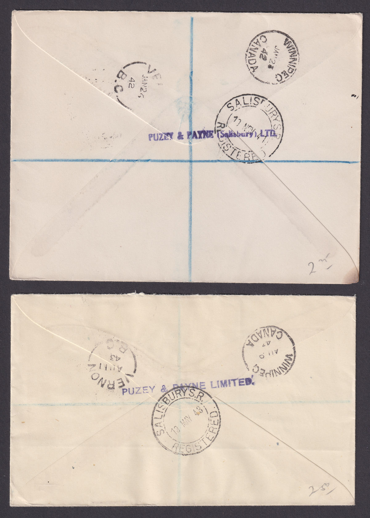 Southern Rhodesia 1941-43 KGVI BSAC Golden Jubilee Registered Imprint Set Covers