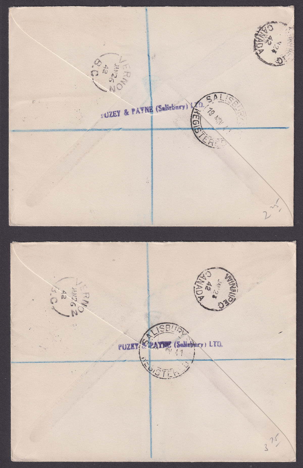 Southern Rhodesia 1941-43 KGVI BSAC Golden Jubilee Registered Imprint Set Covers