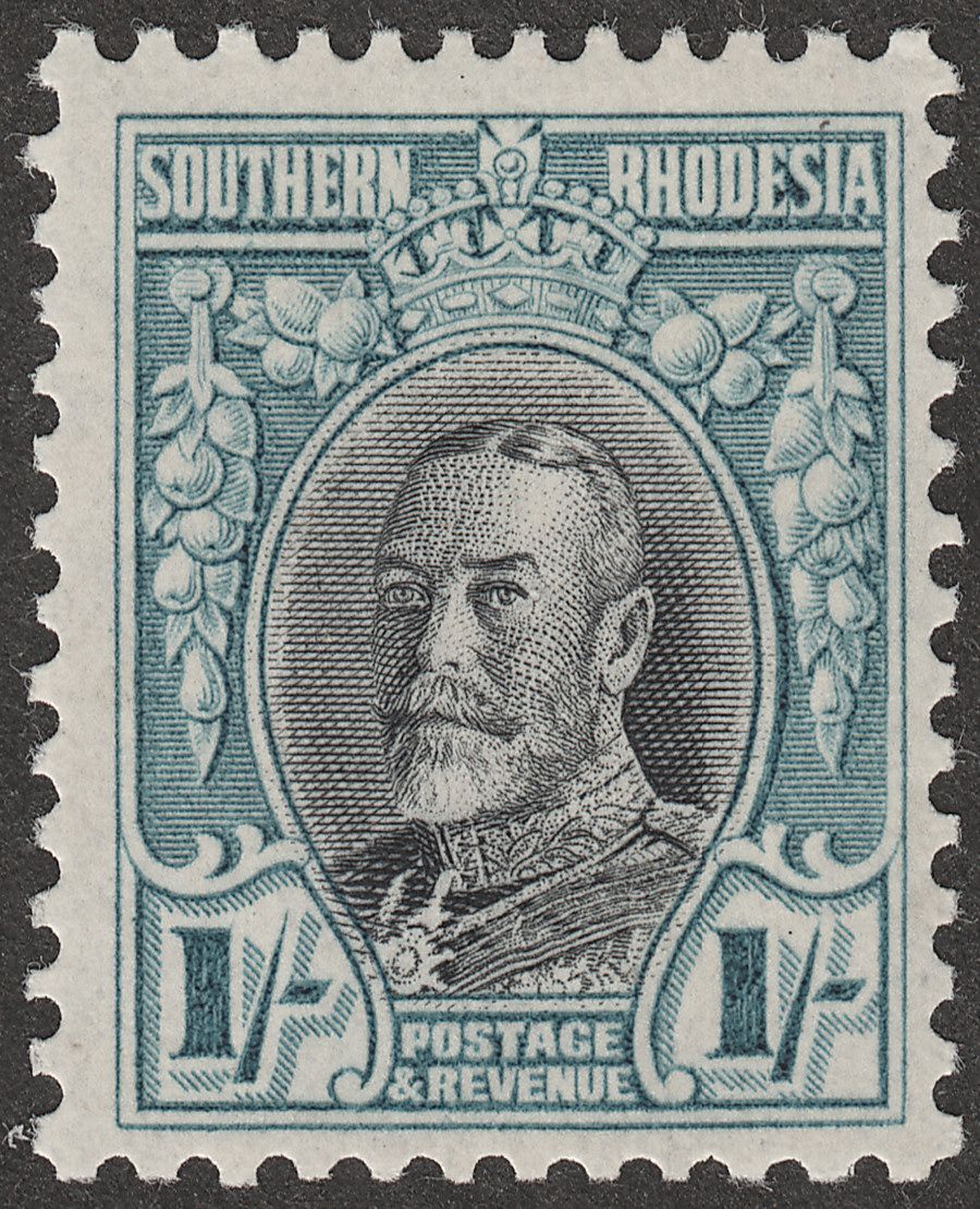 Southern Rhodesia 1935 KGV Field Marshal 1sh Black + Green Blue p11½ Mint SG23a
