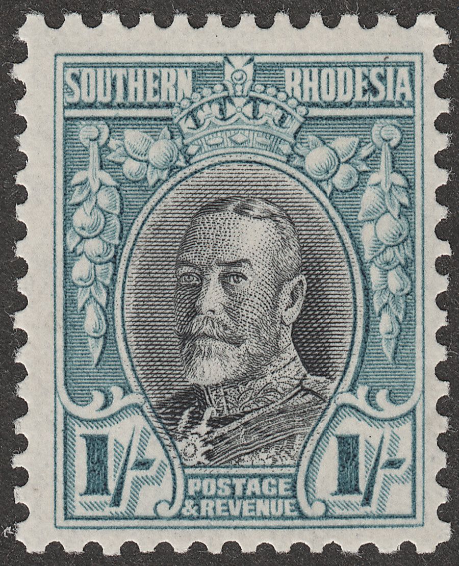 Southern Rhodesia 1935 KGV Field Marshal 1sh Black + Green Blue p11½ Mint SG23a