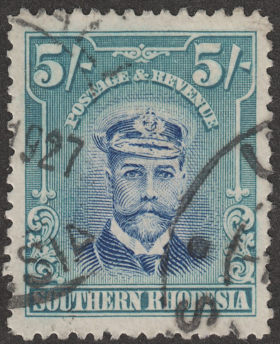 Southern Rhodesia 1924 KGV Admiral 5sh Blue and Blue-Green Used SG14