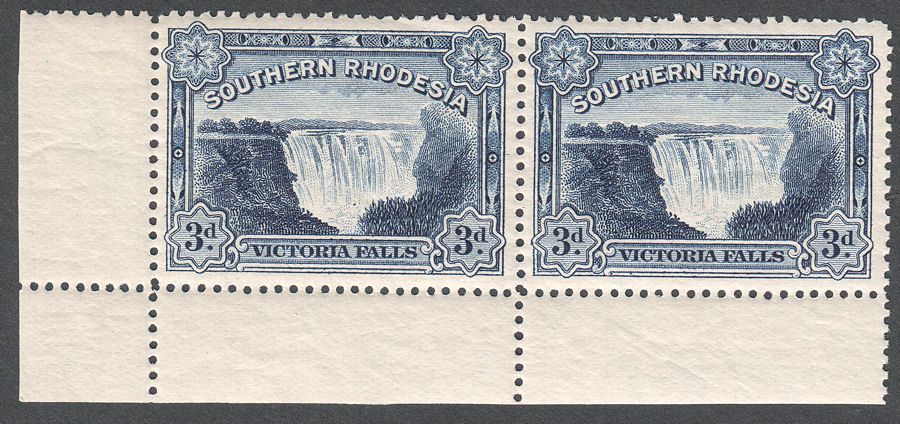 Southern Rhodesia 1932 KGV Victoria Falls 3d Deep Ultramarine Pair Mint SG30