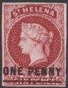 Click for more photos and details St Helena 1863 QV 1d Lake type B Imperf Unused SG4 cat £160 as mint four margins