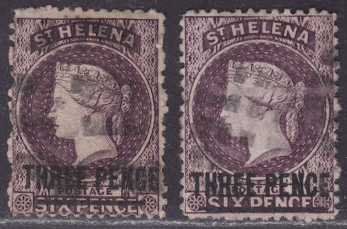 St Helena 1868-73 QV 3d Deep Dull Purple Type A, Type B Used SG11-12 cat £115