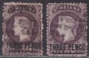 Click for more photos and details St Helena 1868-73 QV 3d Deep Dull Purple Type A, Type B Used SG11-12 cat £115