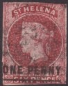 Click for more photos and details St Helena 1863 QV 1d Lake type B Imperf Used SG4 cat £275 with two margins