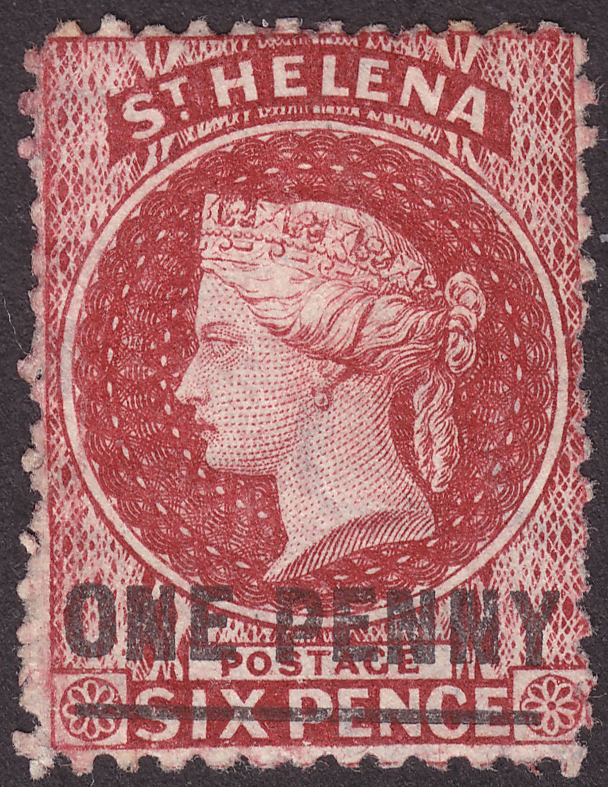 St Helena 1864 QV 1d Lake type A perf 12½ Unused SG6 cat £70 as mint