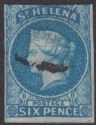 Click for more photos and details St Helena 1856 QV 6d Blue Imperforate Used SG1 cat £200 with three margins