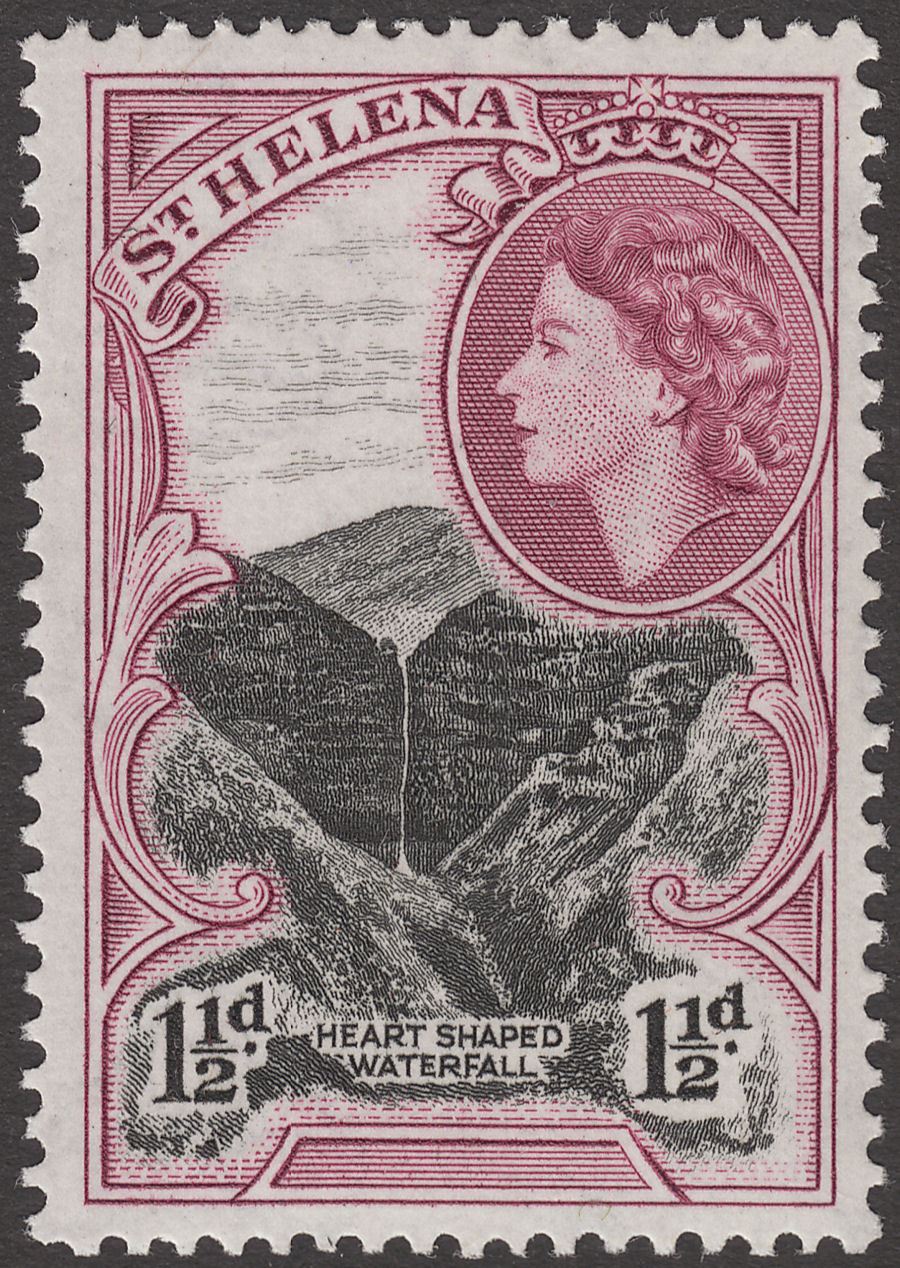 St Helena 1953 QEII Waterfall 1½d Black and Deep? Reddish Purple Mint SG155a?
