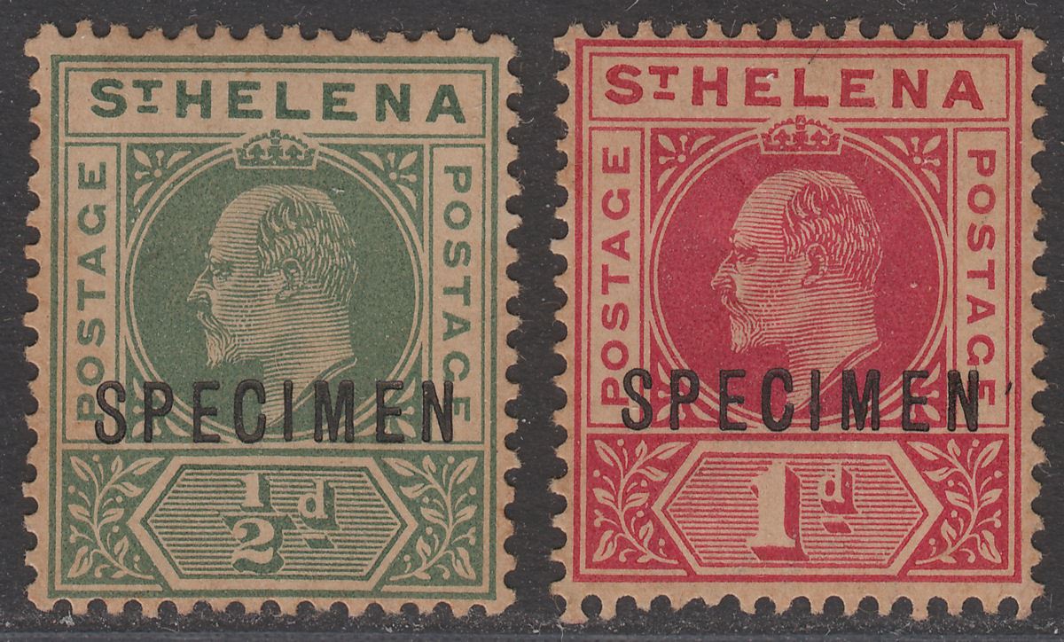 St Helena 1902 KEVII SPECIMEN Overprint ½d, 1d Unused SG53s-54s heavily toned