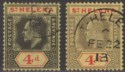 Click for more photos and details St Helena 1908 KEVII 4d Black + Red on Yellow both papers Used SG66 66a cat £57