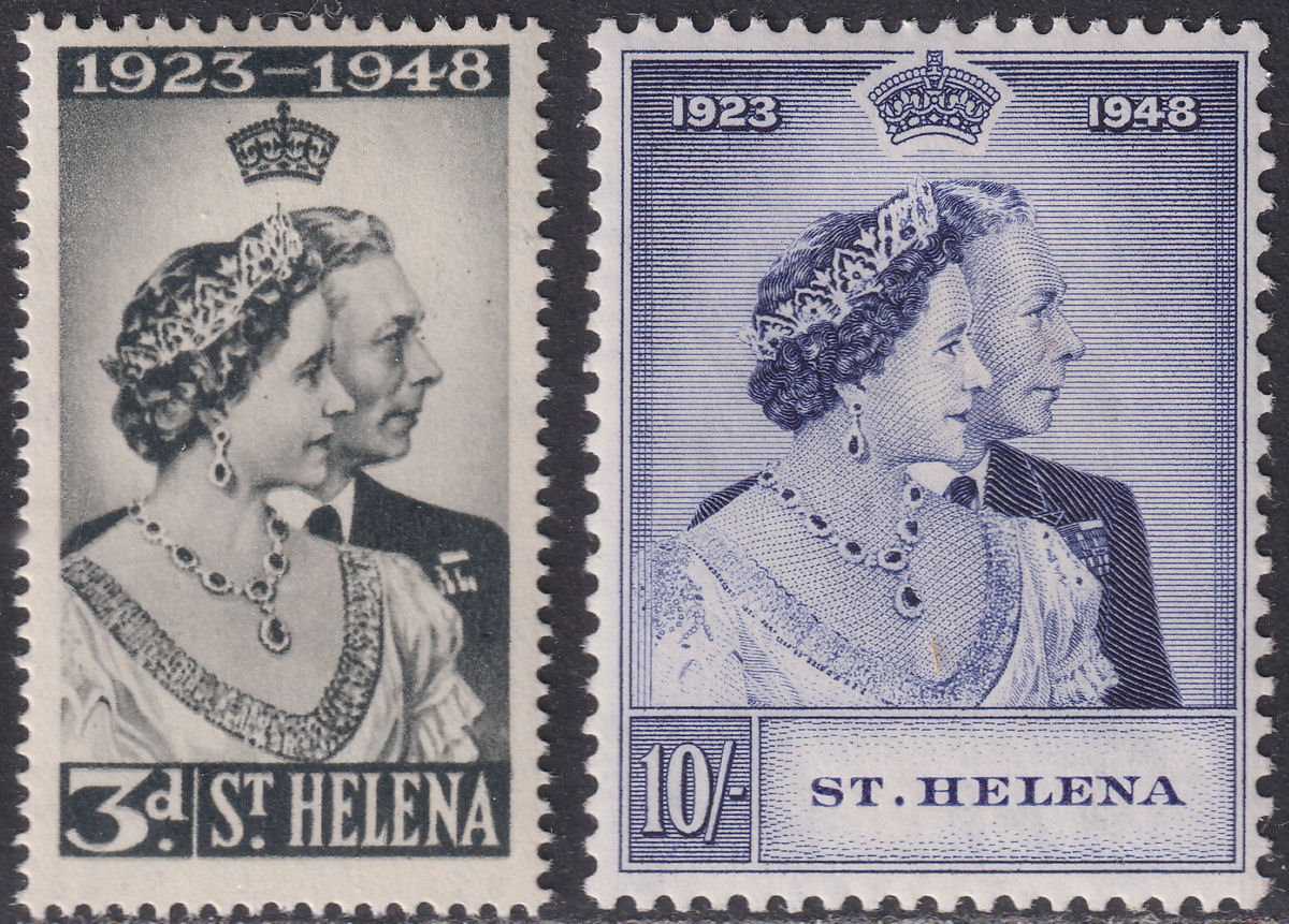 St Helena 1948 KGVI Royal Silver Wedding 3d, 10sh Mint SG143-144 cat £30 RSW