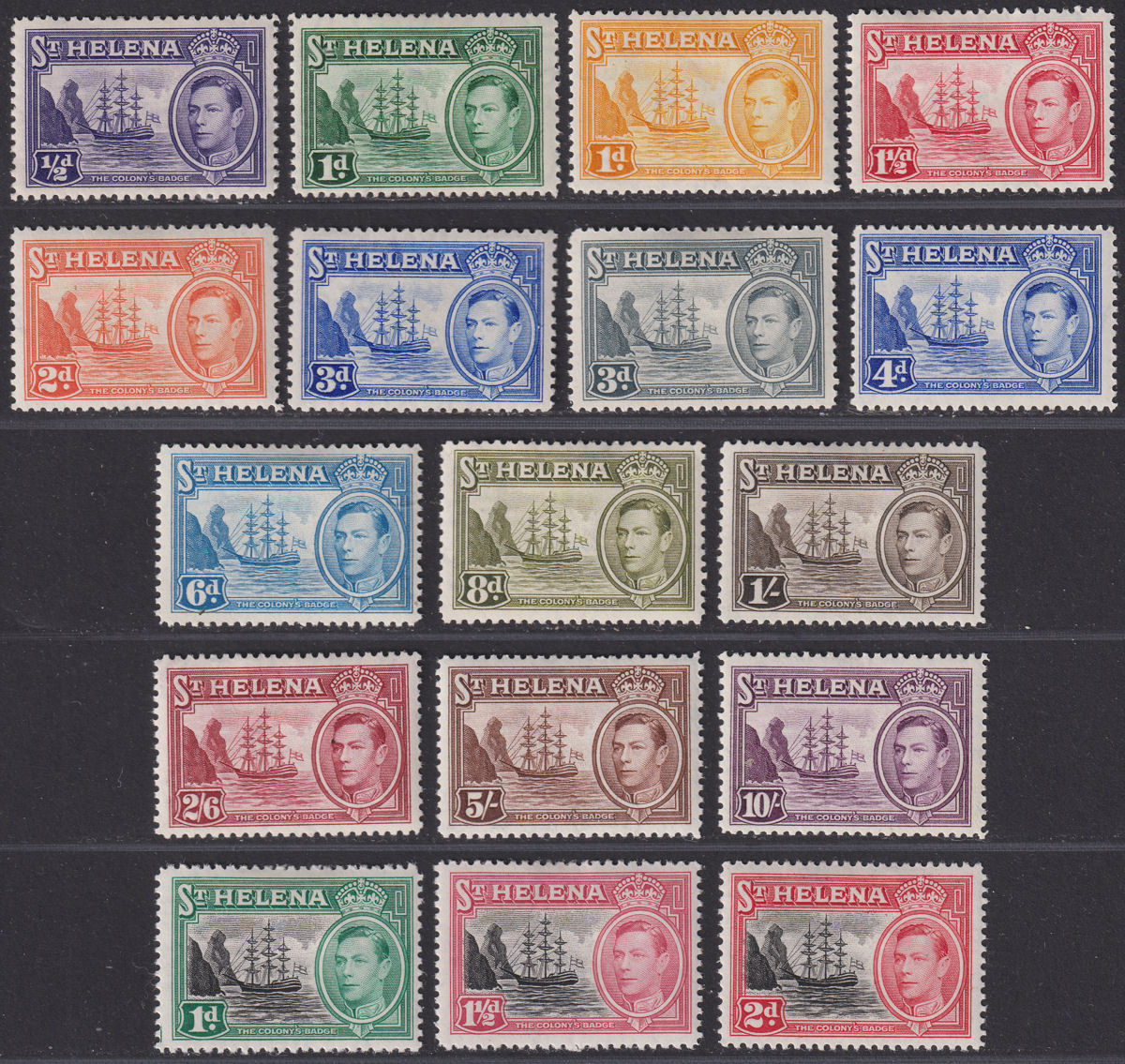 St Helena 1938-49 King George VI Badge Sets Mint cat £140