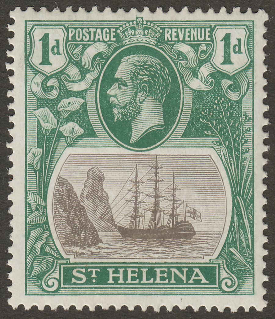 St Helena 1922 KGV 1d Grey and Green Variety Broken Mainmast Mint SG98a