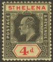 Click for more photos and details St Helena 1911 KEVII 4d Black and Red on Yellow Ordinary Paper Mint SG66a
