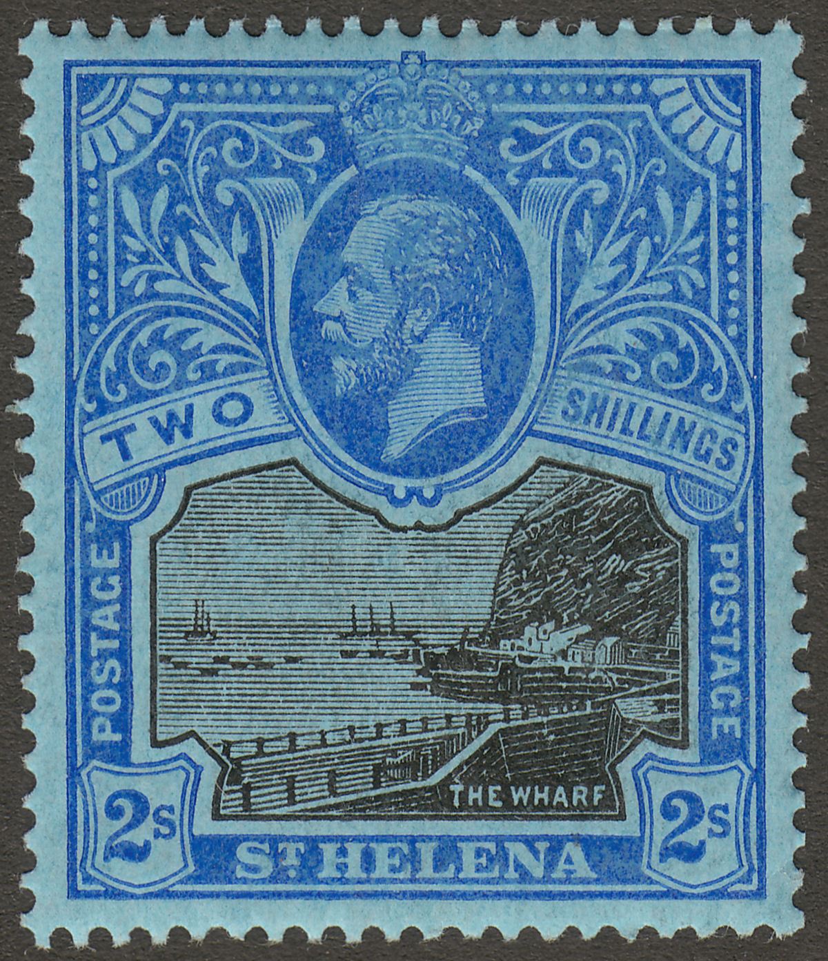 St Helena 1912 KGV 2sh Black and Blue Mint SG80