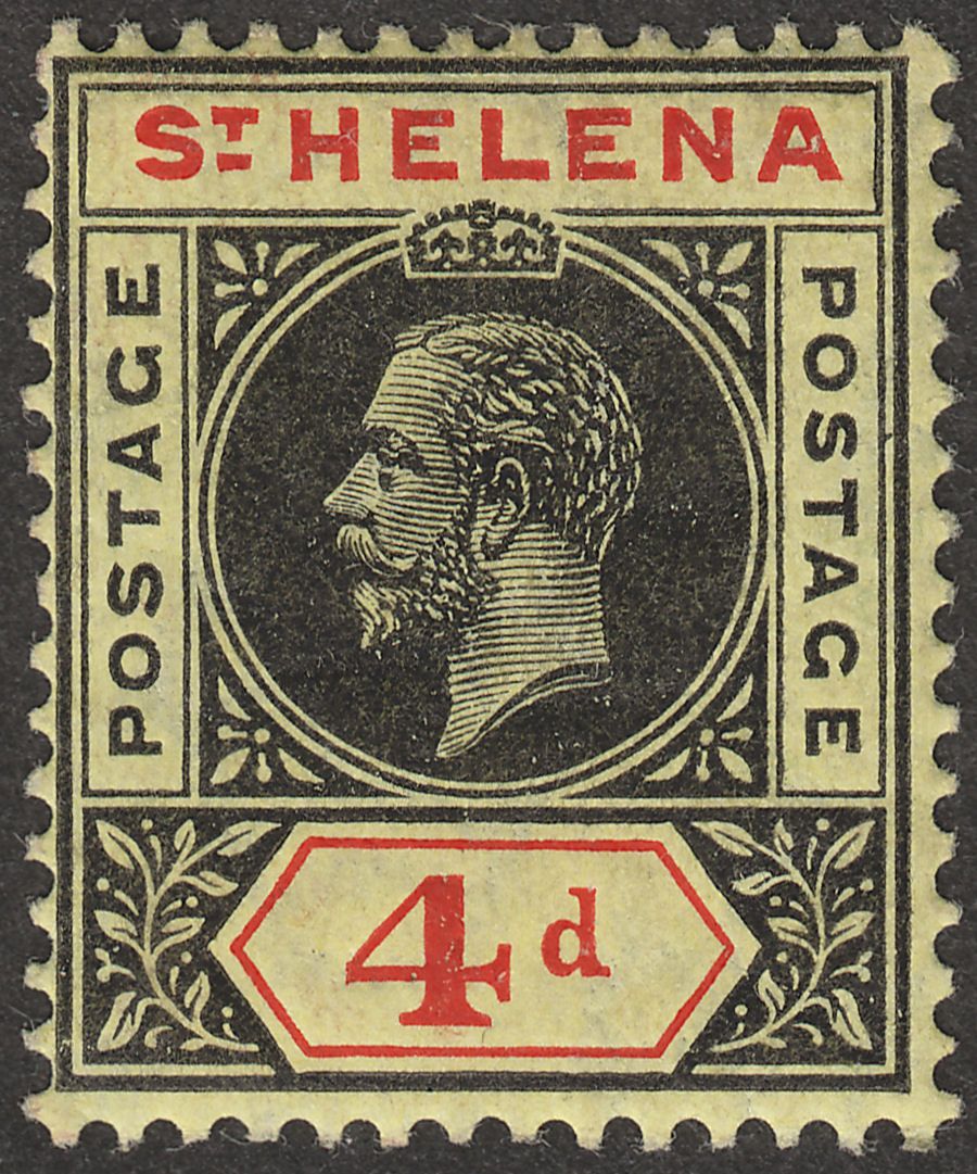 St Helena 1913 KGV 4d Black and Red on Yellow Mint SG85
