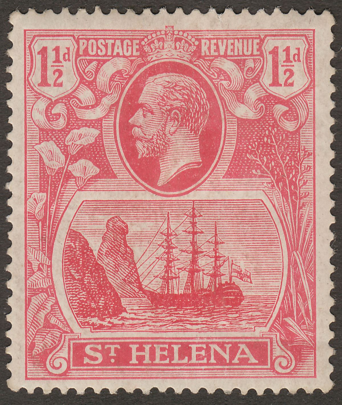 St Helena 1923 KGV 1½d Pale Rose-Red with Variety Torn Flag Mint SG99b cat £100