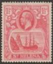 Click for more photos and details St Helena 1923 KGV 1½d Pale Rose-Red with Variety Torn Flag Mint SG99b cat £100