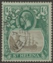 Click for more photos and details St Helena 1922 KGV 1sh6d Grey and Green on Blue-Green Used SG93 cat £70