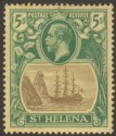 Click for more photos and details St Helena 1922 KGV 5sh Grey and Green on Yellow Mint SG95 cat £50