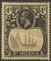 Click for more photos and details St Helena 1923 KGV 4d Grey + Blk on Yellow w Cleft Rock Mint SG92c c£250 Faults