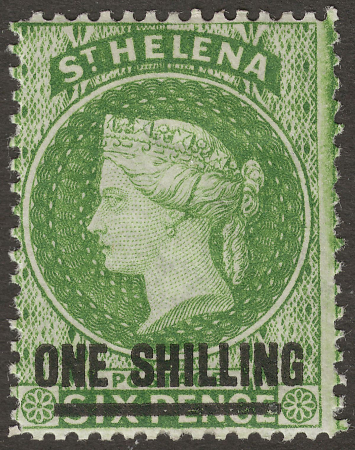 St Helena 1880 QV 1sh Yellow-Green type B perf 14 Mint SG30 cat £21
