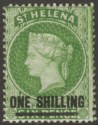 Click for more photos and details St Helena 1880 QV 1sh Yellow-Green type B perf 14 Mint SG30 cat £21