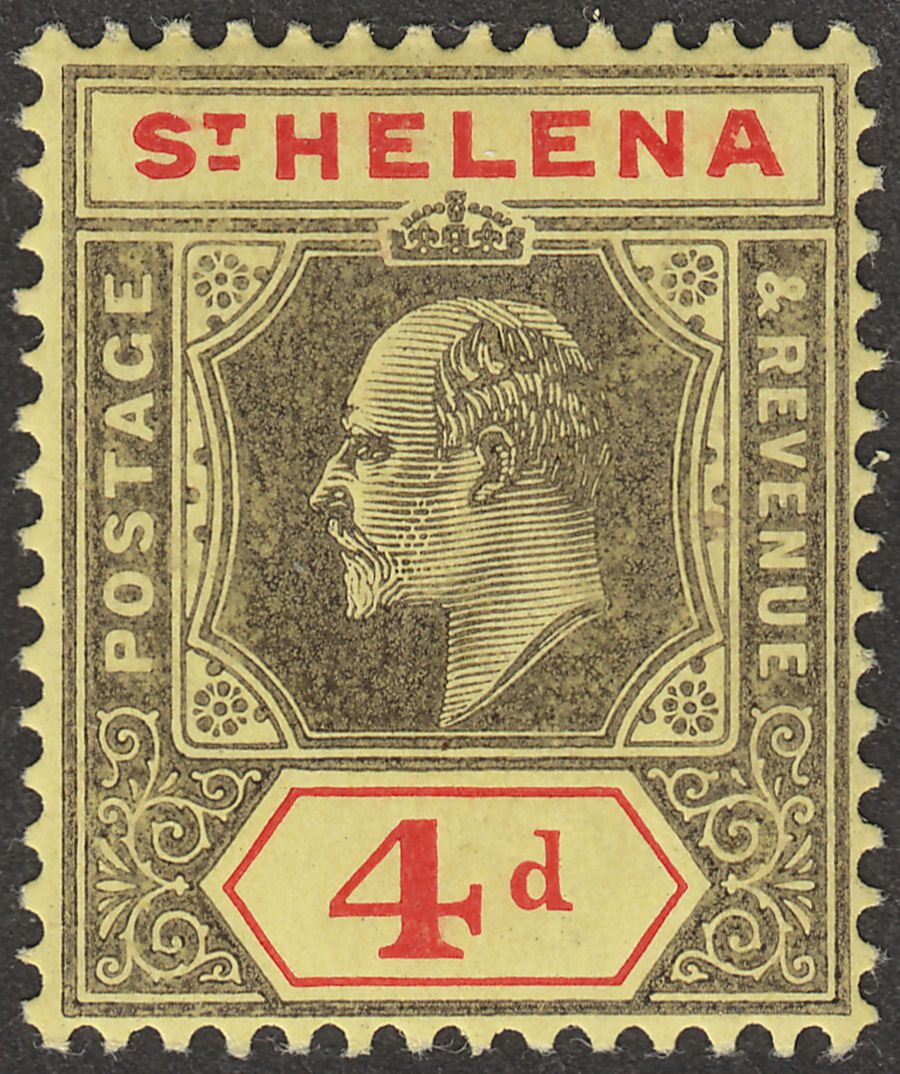 St Helena 1908 KEVII 4d Black and Red on Yellow Chalky Paper Mint SG66 cat £17