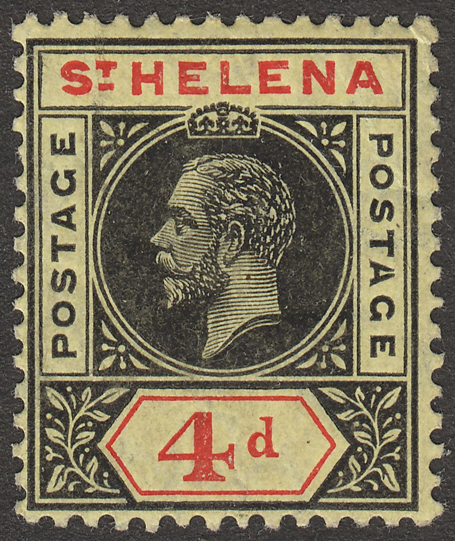 St Helena 1913 KGV 4d Black and Red on Yellow Variety Split A Mint SG85a