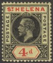 Click for more photos and details St Helena 1913 KGV 4d Black and Red on Yellow Variety Split A Mint SG85a