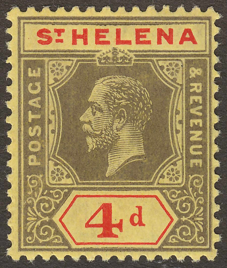 St Helena 1912 KGV 4d Black and Red on Yellow Mint SG83