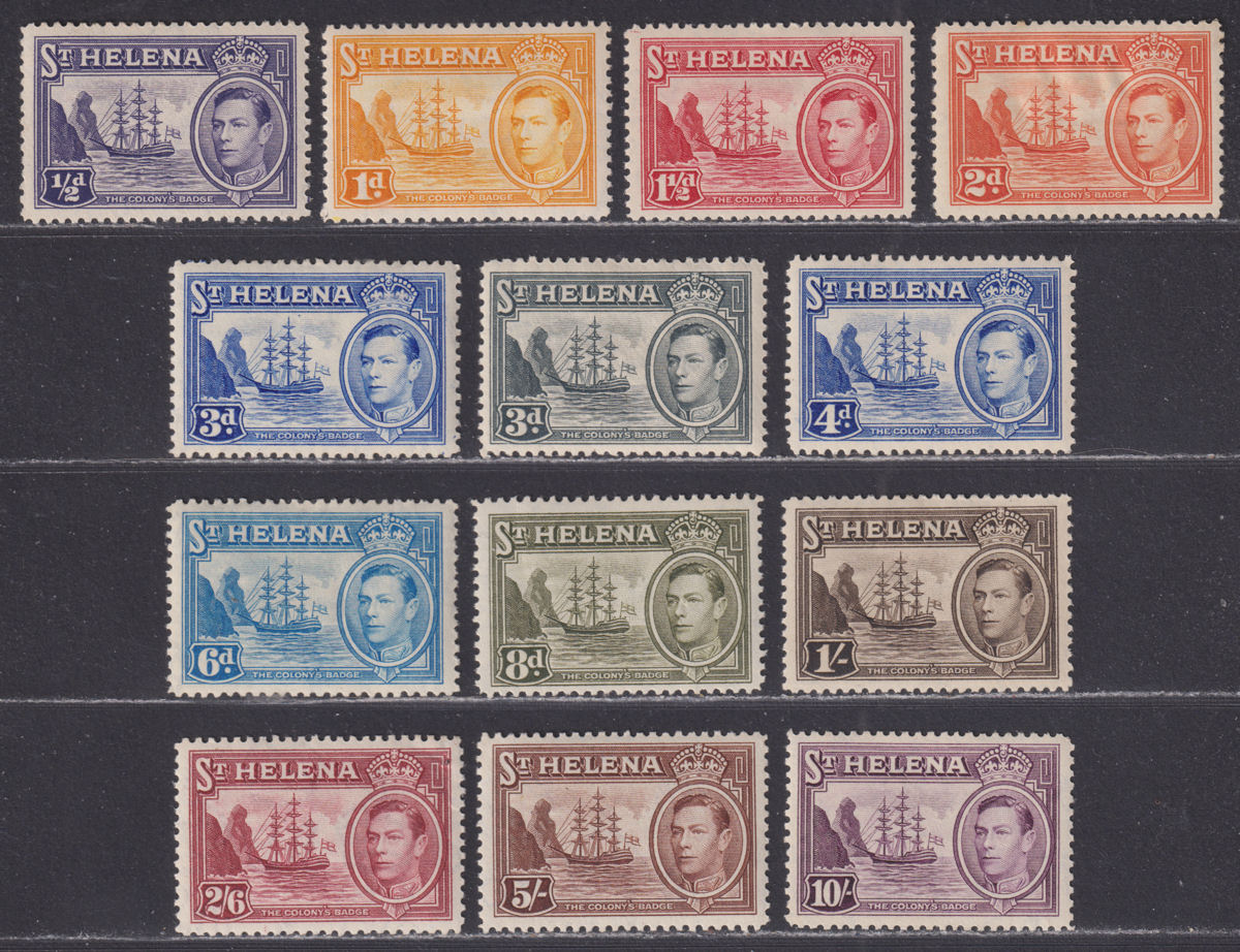 St Helena 1938-44 King George VI Badge Part Set to 10sh Mint cat £130