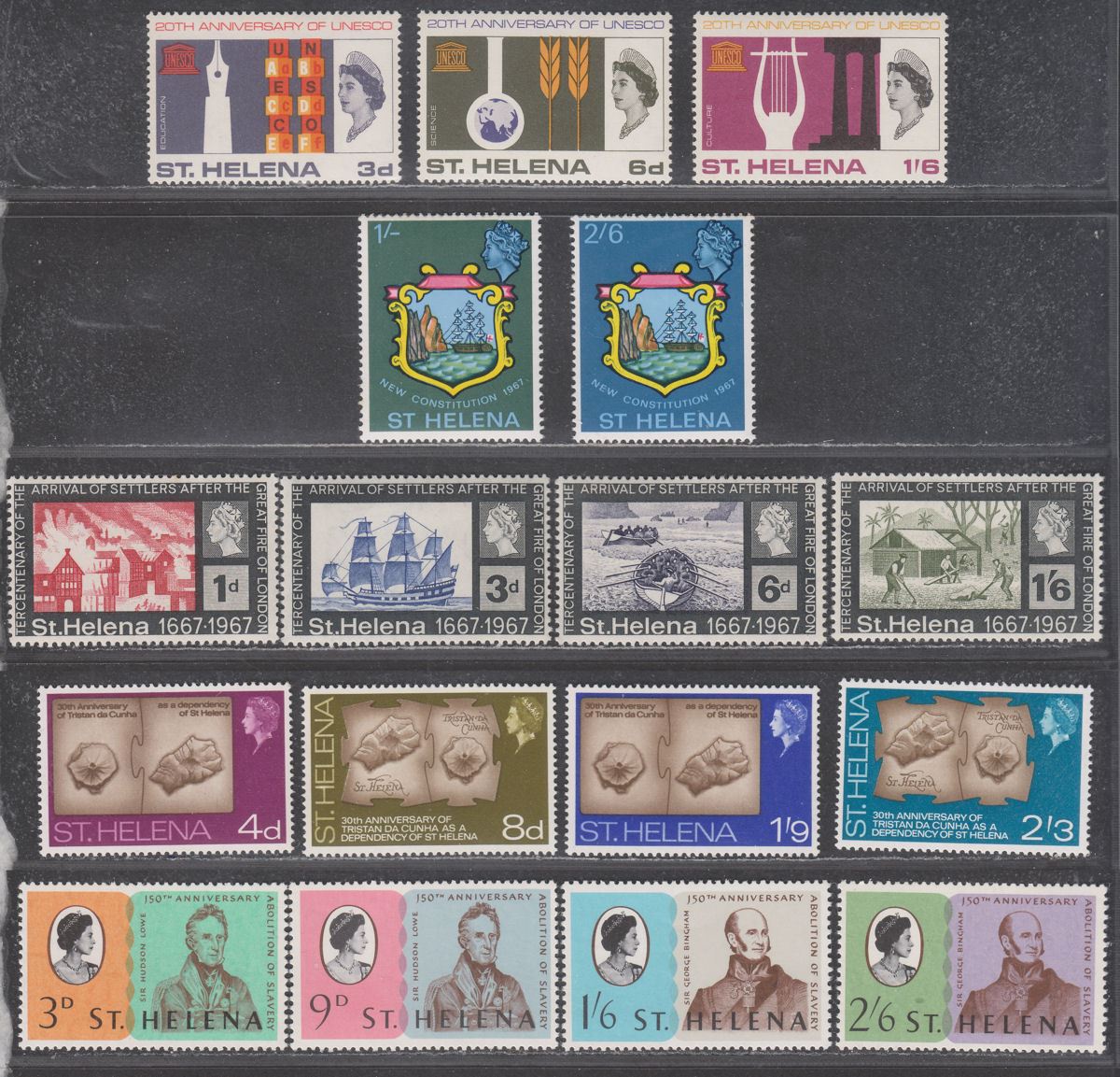 St Helena 1953-70 QEII Selection Mint incl WHO, UNESCO, Great Fire