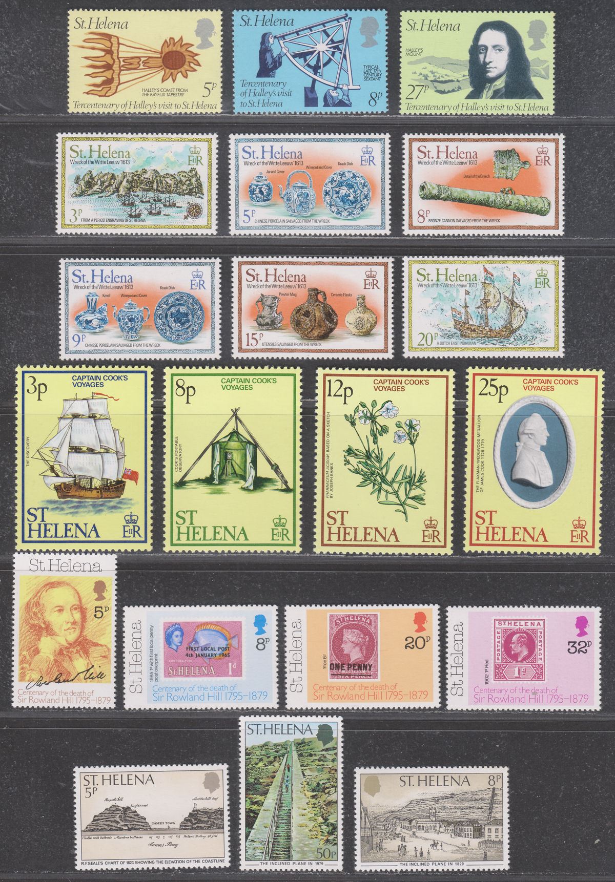 St Helena 1971-79 QEII Selection UM Mint incl Military Equipment, Halley