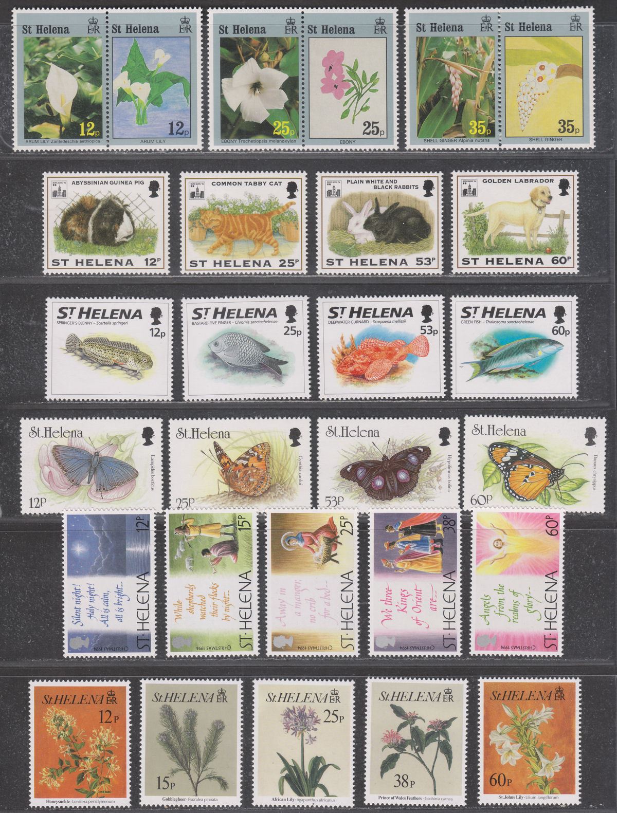 St Helena 1994 QEII Flowers, Pets, Fish, Butterflies, Christmas Sets UM Mint