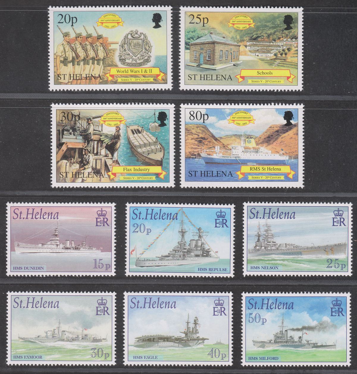 St Helena 2001 500th Anniv of Discovery / Royal Navy Ships Sets UM Mint