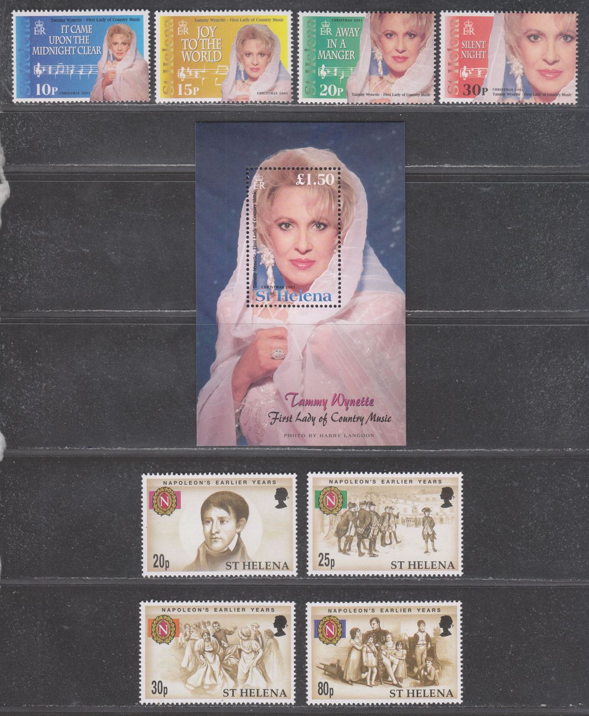St Helena 2001 Tammy Wynette Christmas / Napoleon Bonaparte Sets UM Mint