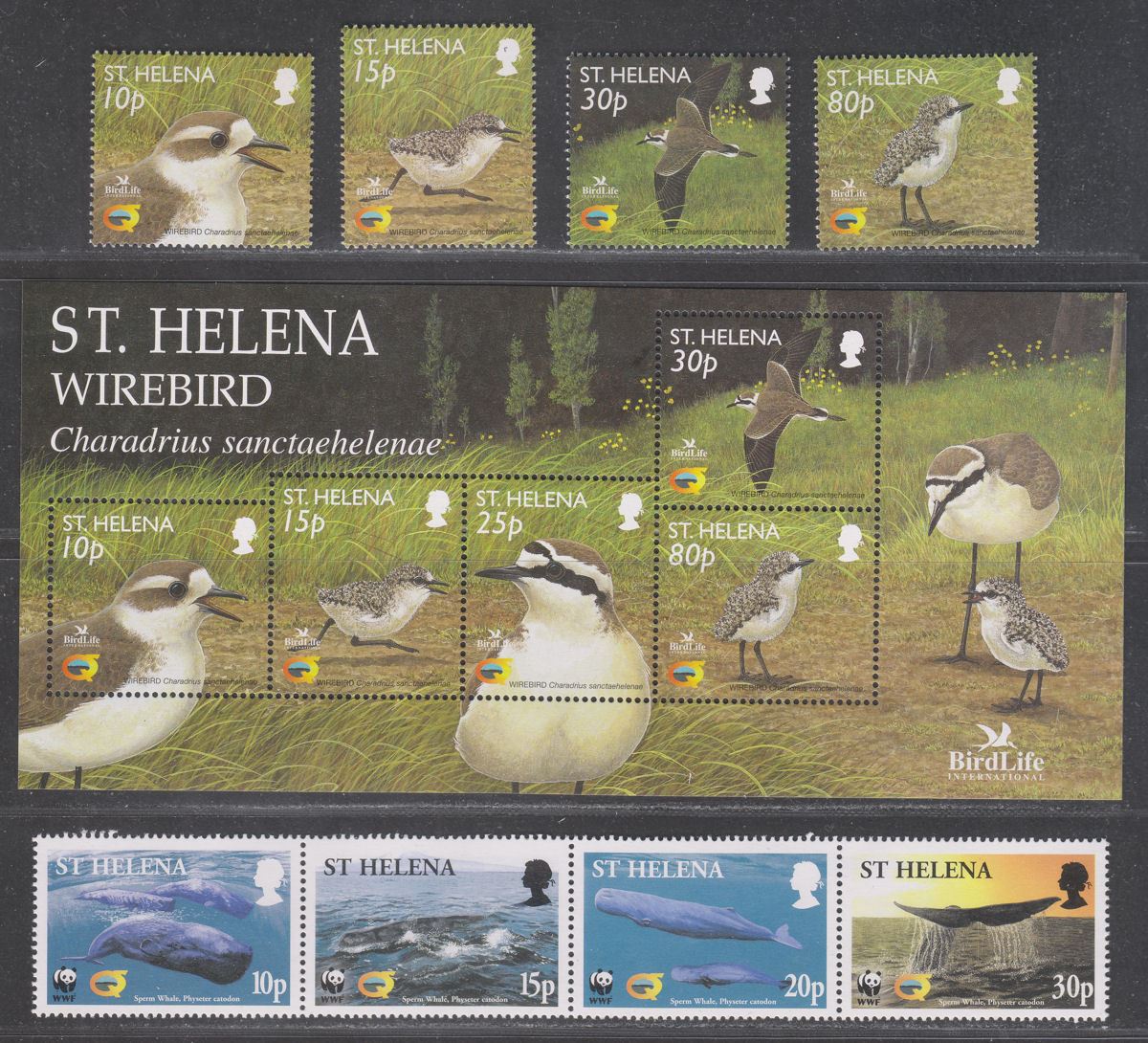 St Helena 2002 Sand Plover "Wirebird" / Sperm Whale Sets UM Mint
