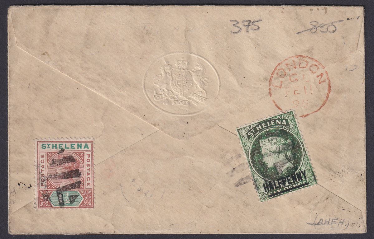 St Helena 1896 QV Surcharge Set to 4d Used on Cover to Munich, Germany