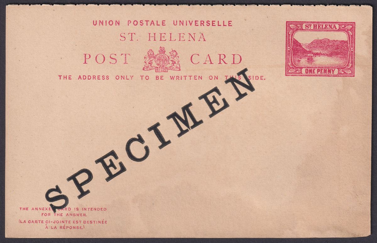 St Helena 1896 QV 1d SPECIMEN Overprint Postal Stationery Reply Postcard Unused