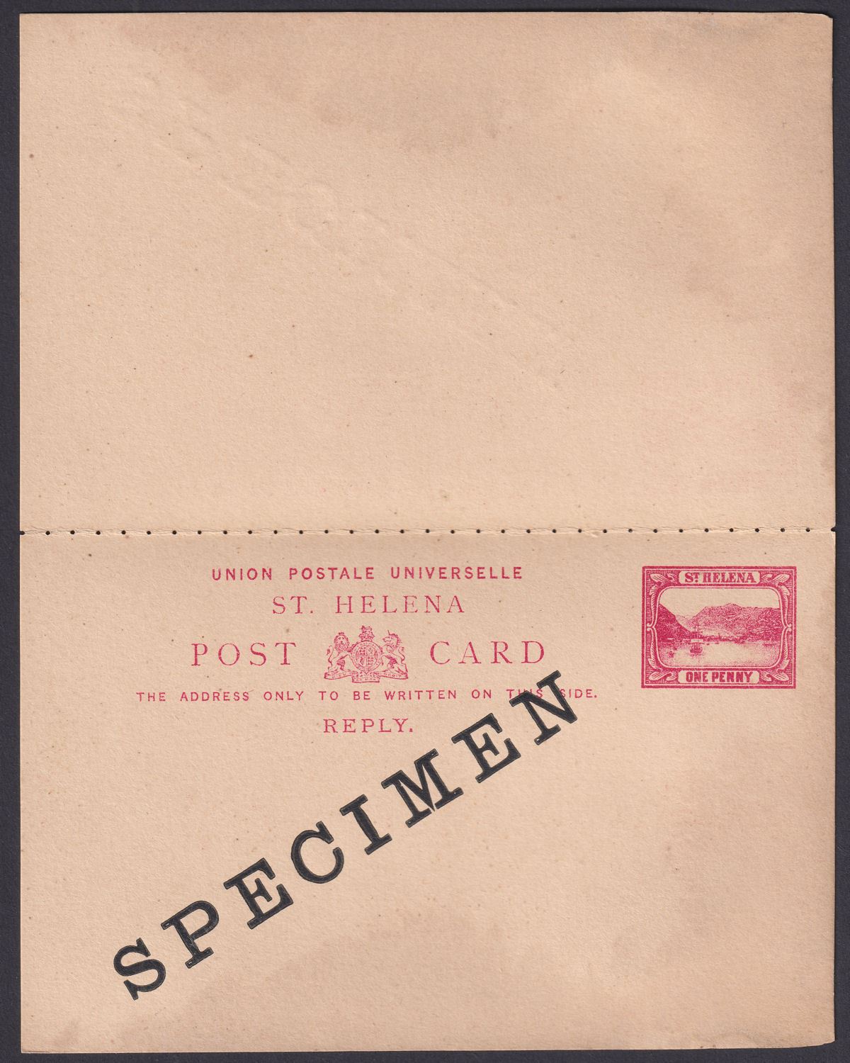 St Helena 1896 QV 1d SPECIMEN Overprint Postal Stationery Reply Postcard Unused