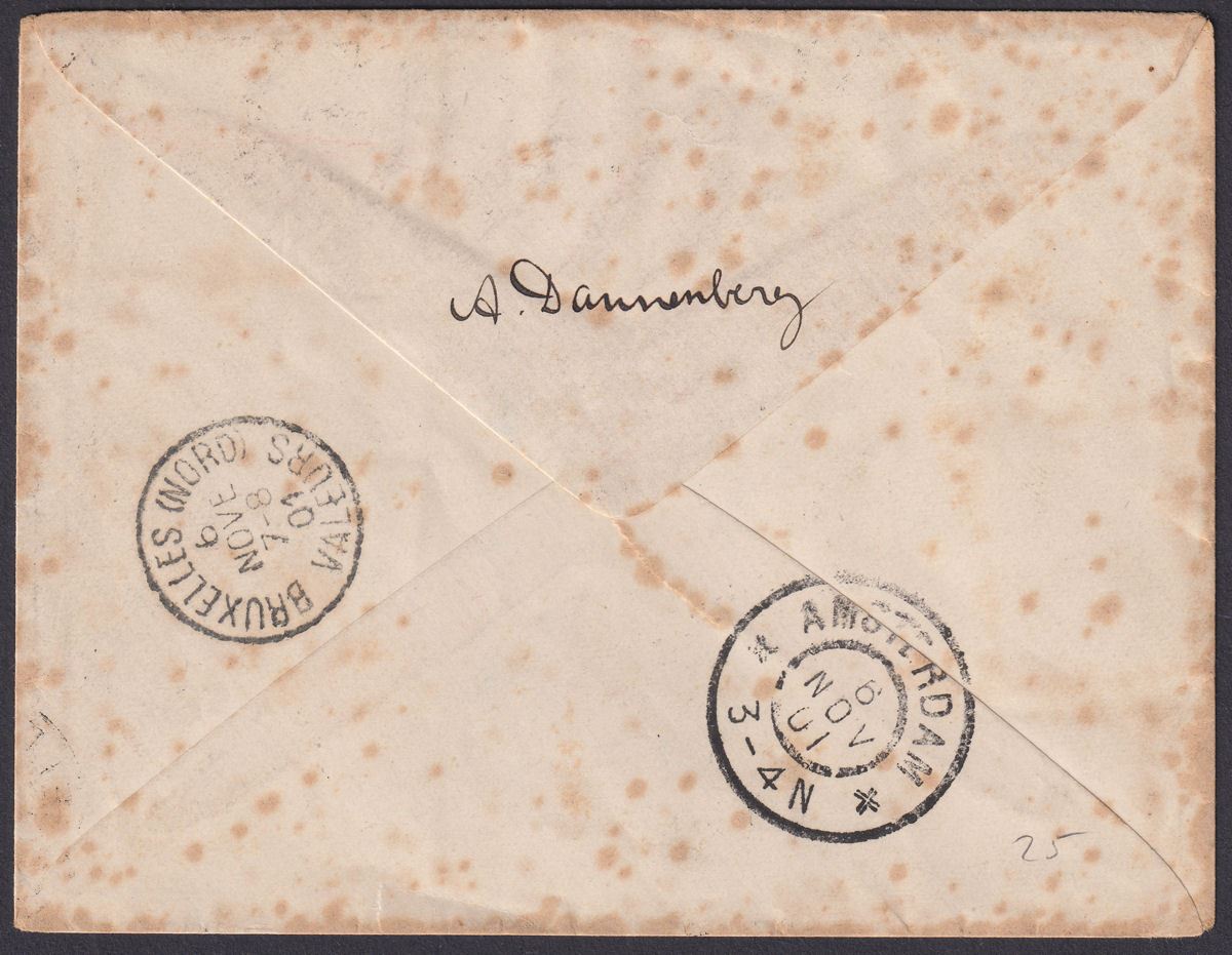 St Helena 1901 QV 1d x4, ½d on Reg Cover to Amsterdam w Deadwood EW Censor Mark