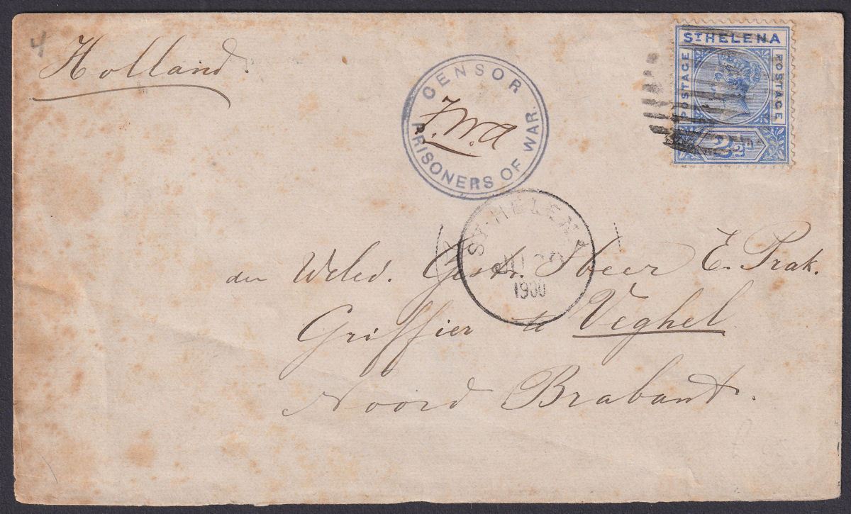 St Helena 1900 QV 2½d Used Cover - Holland w FWA Prisoner of War Censor Mark