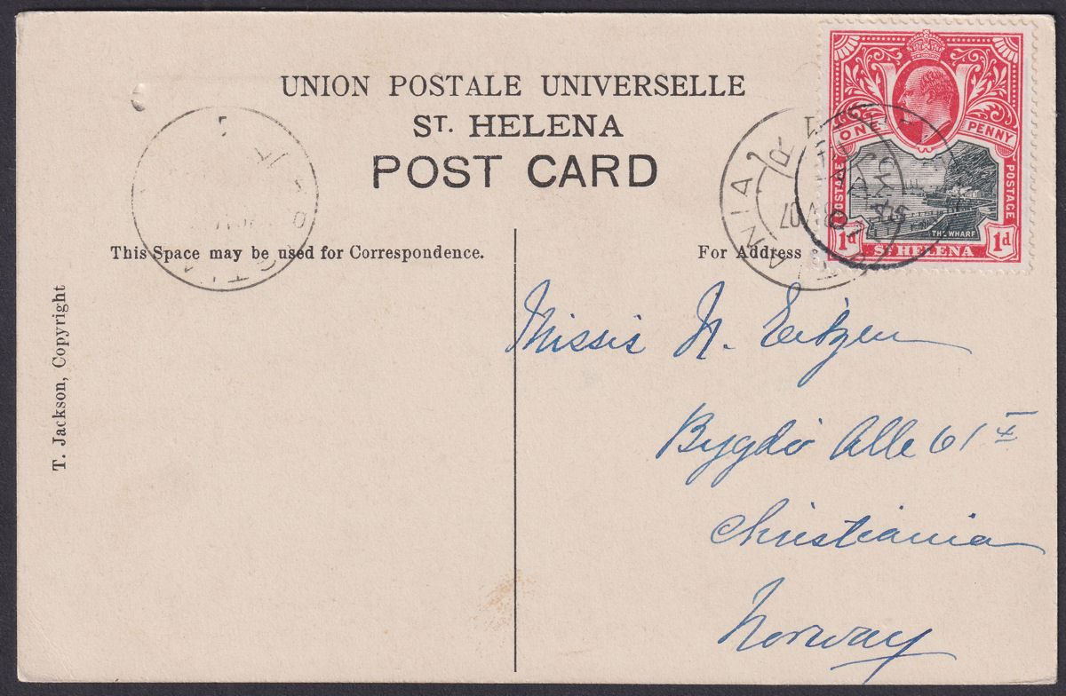 St Helena 1907 KEVII 1d Used on The Wharf Picture Postcard to Norway